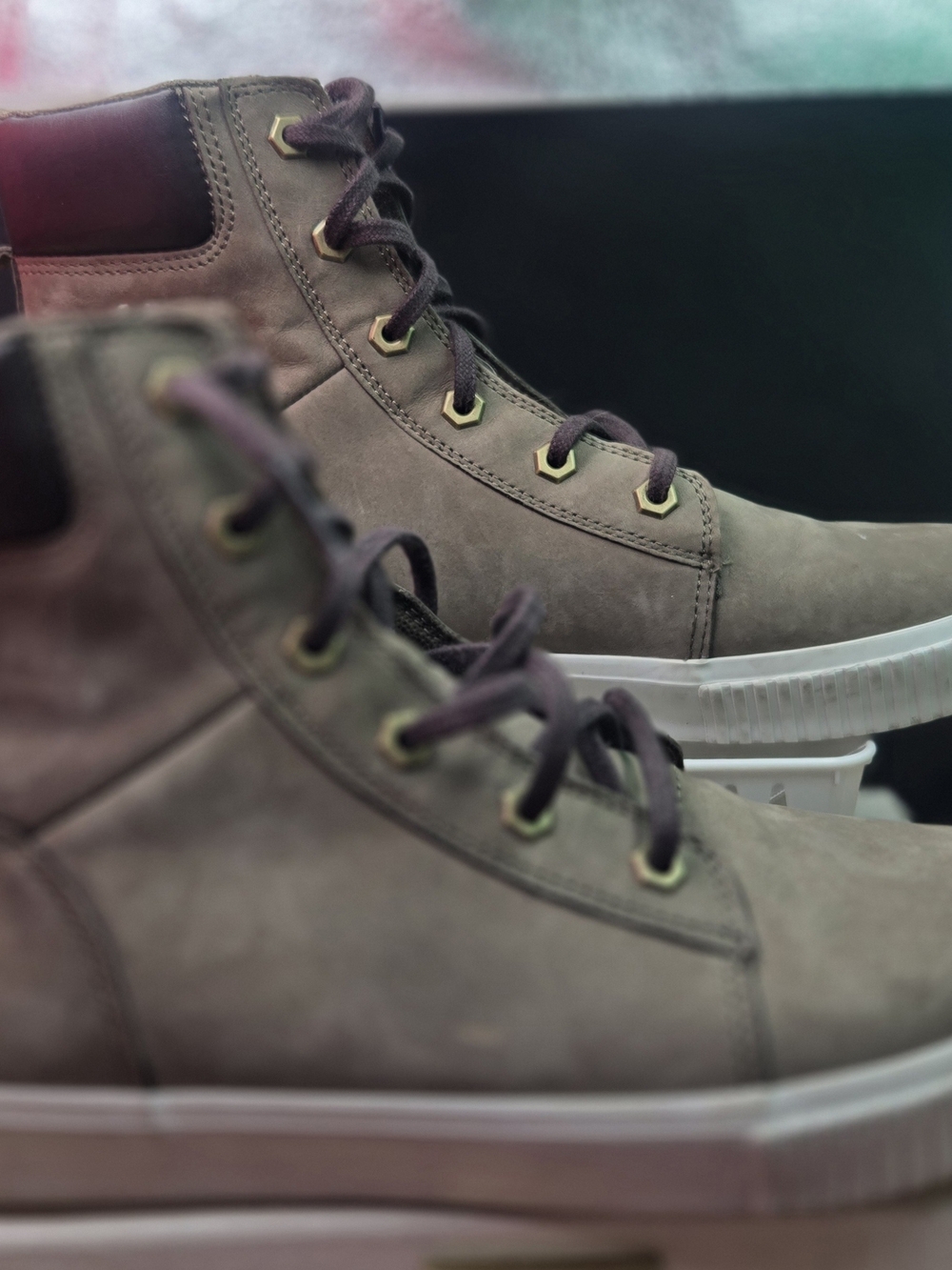 Timberland Men's High-Top Boots in Taupe with White Soles